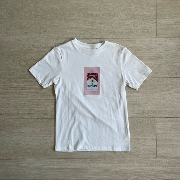 Marlboro baby tee. Screen printed graphic top. Handmade. Never worn. Hand painte - Picture 3 of 4